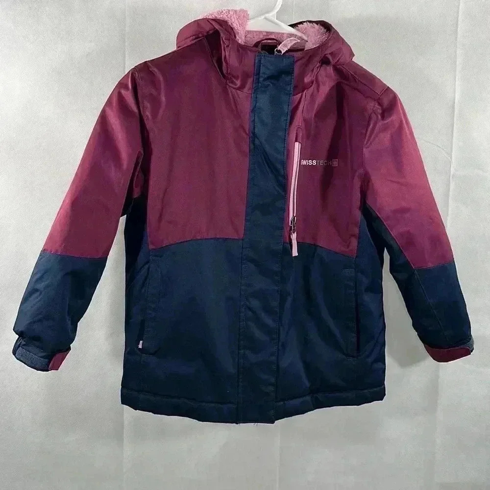 Swiss+ Tech Girls Burgundy/Blue Winter Jacket Size XS 4-5
